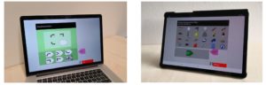 Man erkennt zwei Bilder mit jeweils einer Beispielaufgabe des Computerprogrammes, links für Mac, rechts für Tablet.