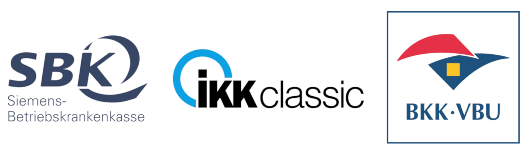 Dieses Bild zeigt die Logos der BKK Verkehrsbau Union (VBU), der IKK classic und der Siemens-Betriebskrankenkasse (SBK).